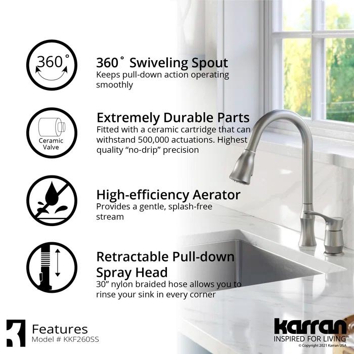 Karran Hillwood Single Handle Pull Down Sprayer Kitchen Faucet