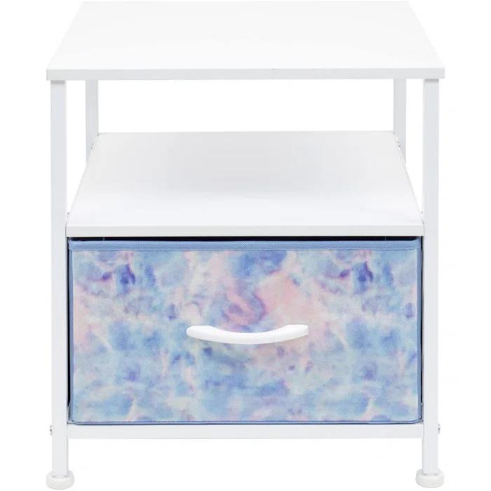 Sorbus 1 Drawer and Shelves Nightstand with Steel Frame, Wood Top & Fabric Bins in Tie Dye & Reviews | Wayfair