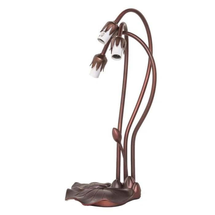 Amber Stained Glass Bronze Table Lamp with Floral Design