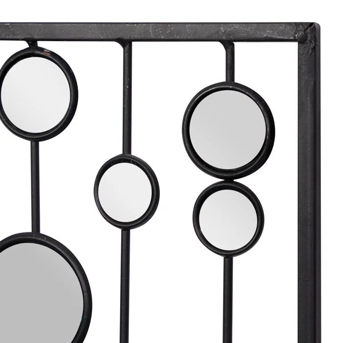 Mercer41 Metal Geometric Black Wall Decor with Round Mirror Accents Set