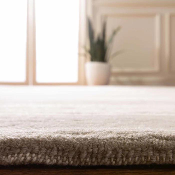Loomed Stripes Cream & Taupe Hand-Knotted Wool Rug 4' x 6'