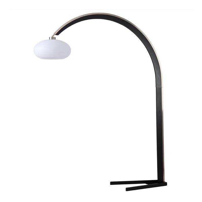 Nova of California Vaulted Arc Floor Lamp by Peter Morelli - 86", 1968 design, Black Wood, Satin Nickel, Dimmer Switch, V-base