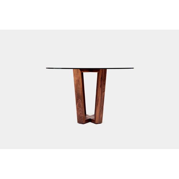 Gax Round Glass Top Solid Wood Base Dining Table