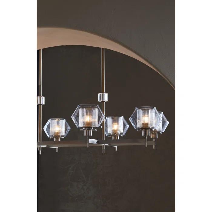 Holm 50-Inch Pewter and Glass Linear Chandelier