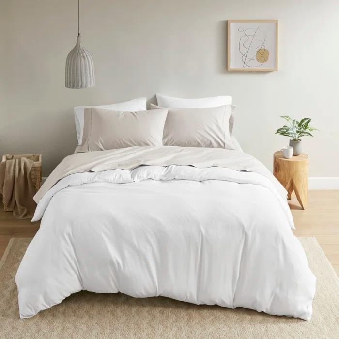 Madison Park Peached Percale 200 Thread Count Relaxed Cotton Percale Sheet Set