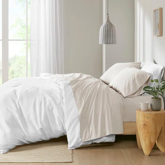 Madison Park Peached Percale 200 Thread Count Relaxed Cotton Percale Sheet Set