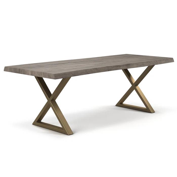 Sandblasted Grey Acacia Wood & Brass 92" Dining Table