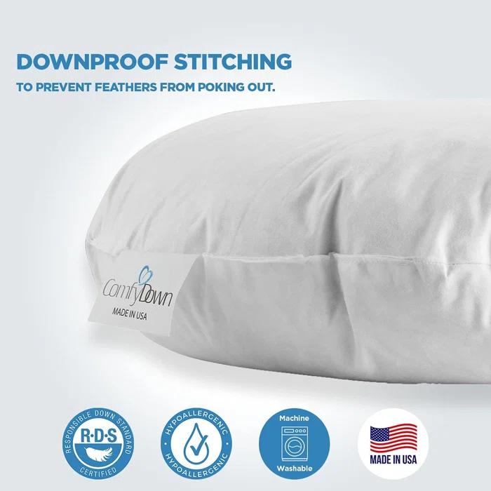 ComfyDown 95% Feather 5% Down Round Decorative Pillow Insert Sham Stuffer