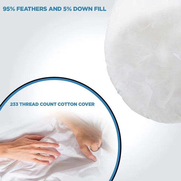 ComfyDown 95% Feather 5% Down Round Decorative Pillow Insert Sham Stuffer
