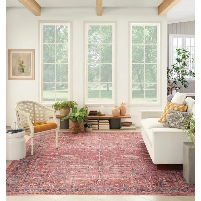 Bungalow Rose Machine Washable Oriental Red Area Rug