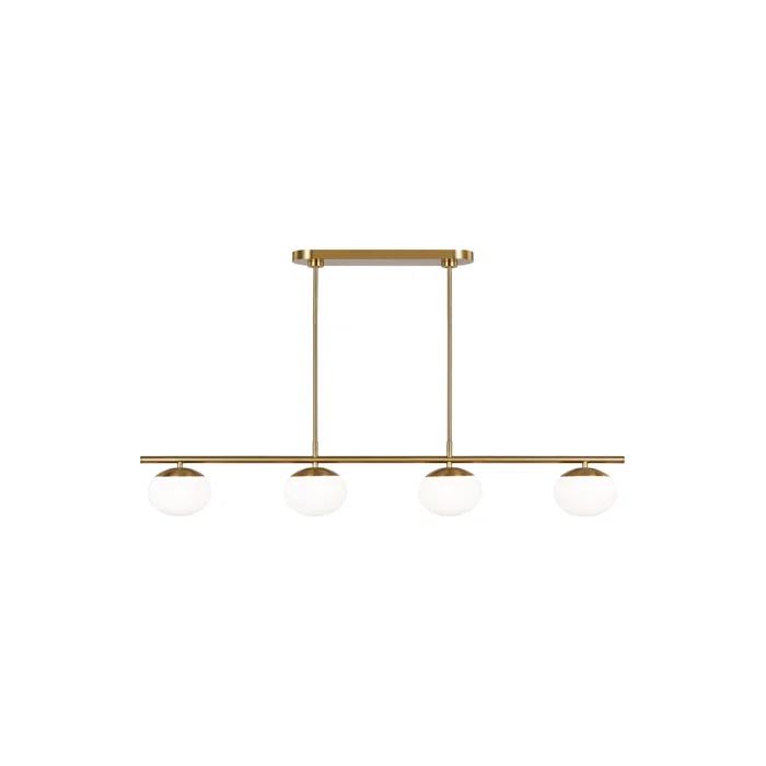 Lune 4-Light Burnished Brass Linear Chandelier with Milk Glass Shades