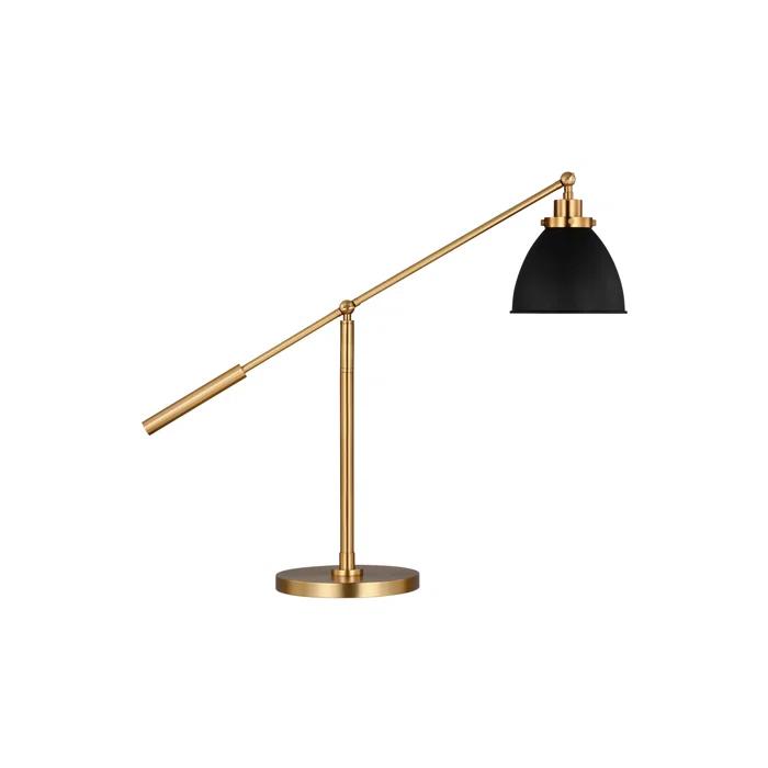 Wellfleet Adjustable Dome Desk Lamp in Matte White and Burnished Brass