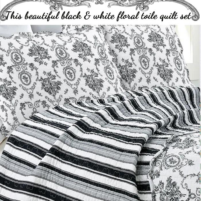 French Medallion Reversible Farmhouse / Country 3 Piece Quilt Set