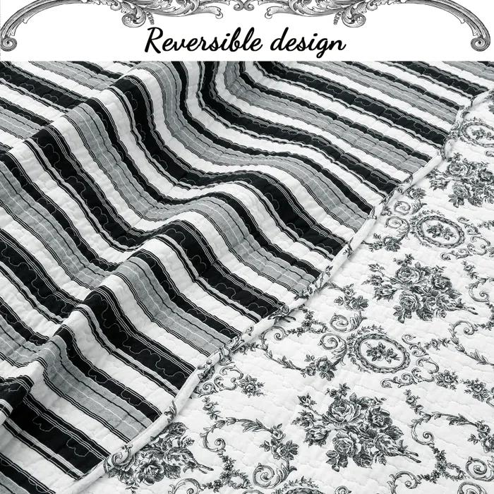 French Medallion Reversible Farmhouse / Country 3 Piece Quilt Set