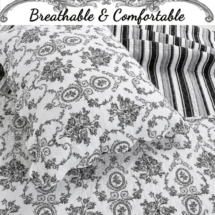 French Medallion Reversible Farmhouse / Country 3 Piece Quilt Set