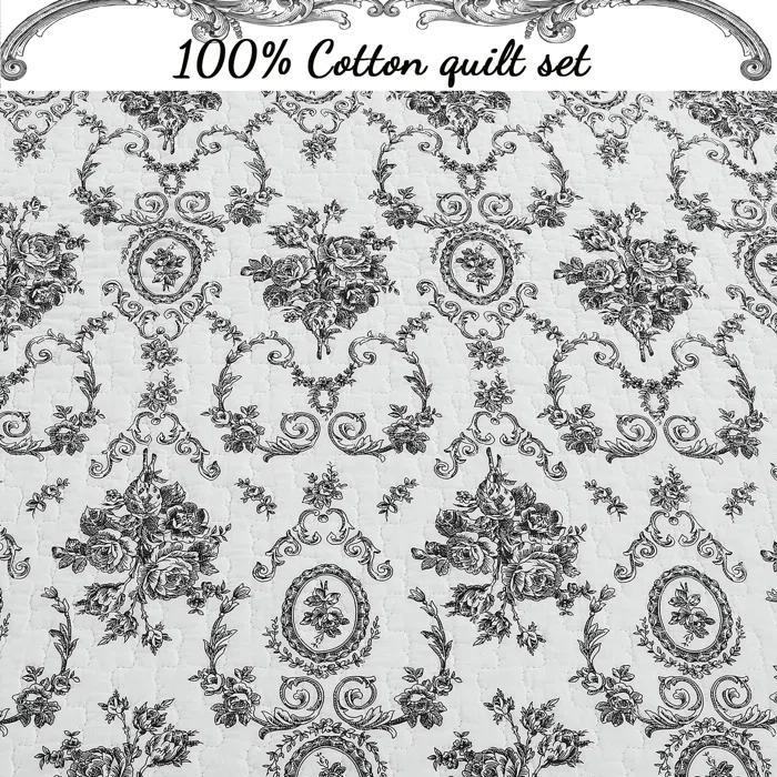 French Medallion Reversible Farmhouse / Country 3 Piece Quilt Set