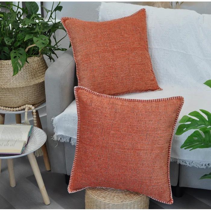 Oveesha Soft Chenille Throw Pillow Covers With Stitched Edge (Set of 2)