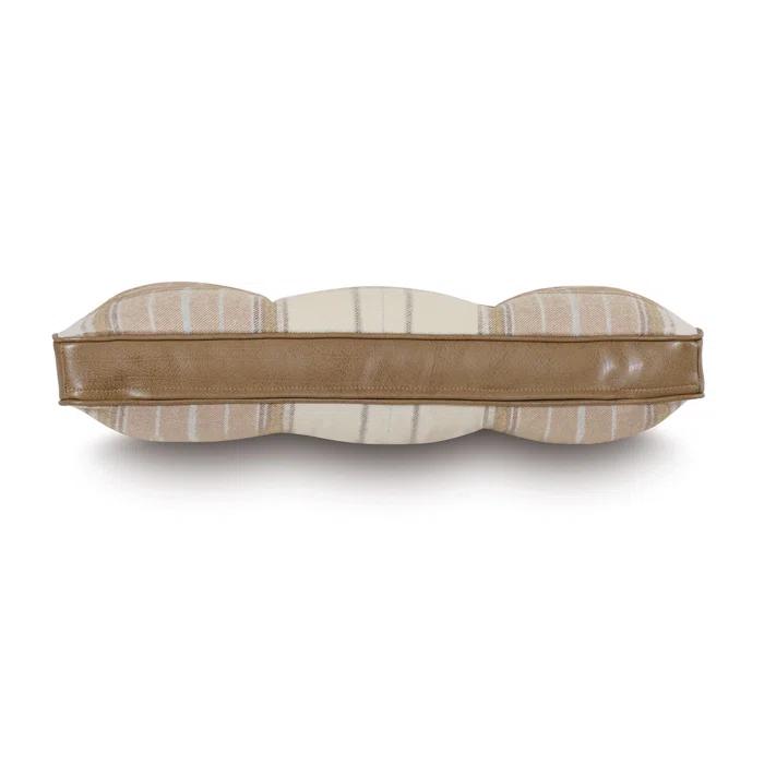 Plaid Wool Blend Lumbar Pillow with Faux Leather Gusset