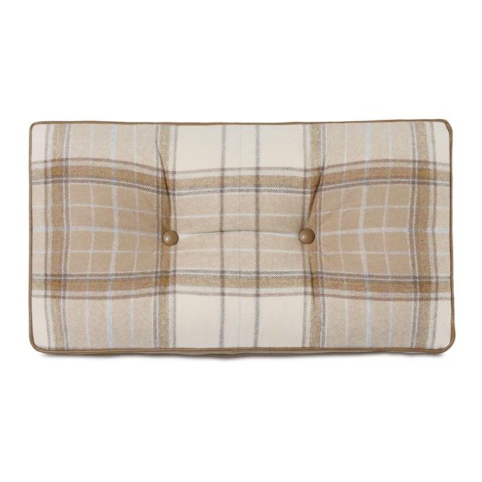 Plaid Wool Blend Lumbar Pillow with Faux Leather Gusset