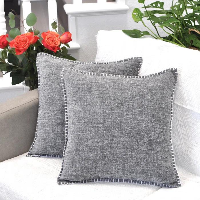 Oveesha Soft Chenille Throw Pillow Covers With Stitched Edge (Set of 2)