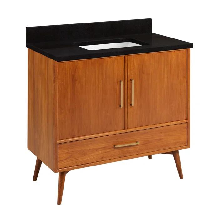 Natural Teak 36" Single Bathroom Vanity Set with Carrara Marble Top