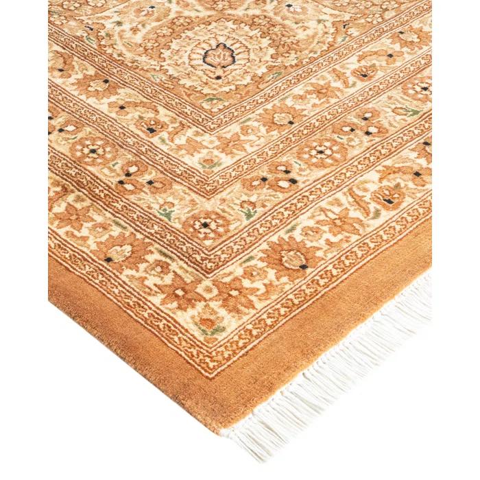Hand-Knotted Ivory Wool Rectangular Area Rug 9'1" x 11'10"