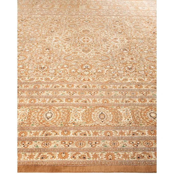 Hand-Knotted Ivory Wool Rectangular Area Rug 9'1" x 11'10"