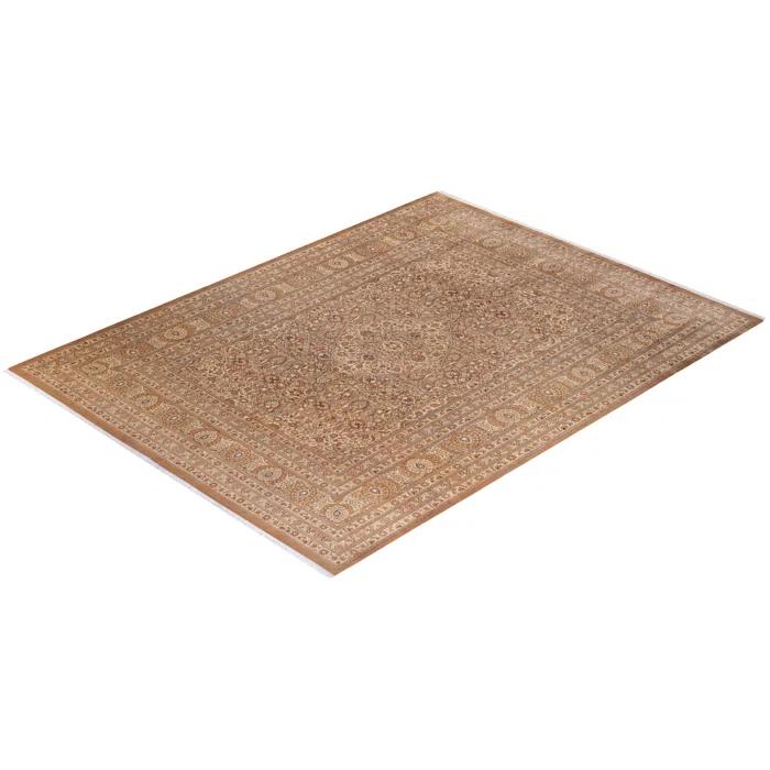 Hand-Knotted Ivory Wool Rectangular Area Rug 9'1" x 11'10"