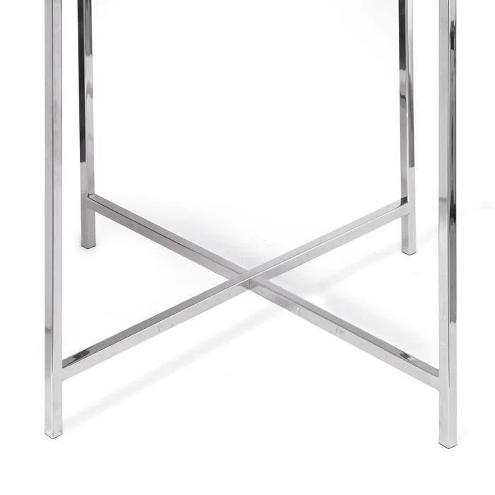 Small Black Round Metal Side Table with Polished Nickel Frame