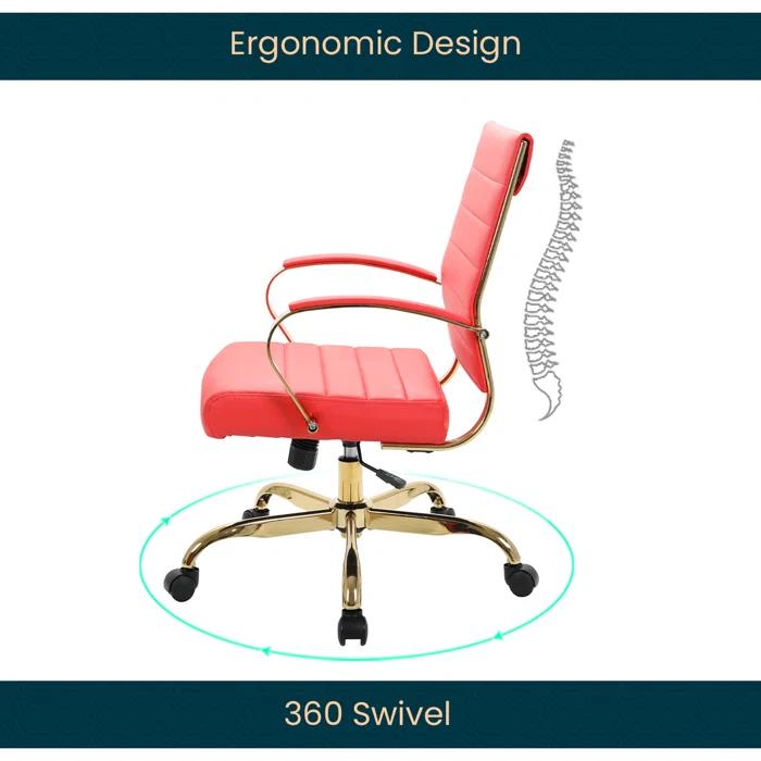 Everly Quinn Naudain Leather Office Chair – Modern Executive Swivel Task Chair with Wheels, Adjustable Height & Padded Arms for Desk or Conference Room
