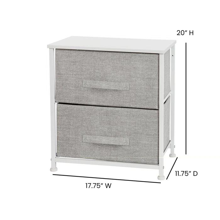Flash Furniture Malone 2 Drawer Storage Stand with Wood Top & Fabric Pull Drawers
