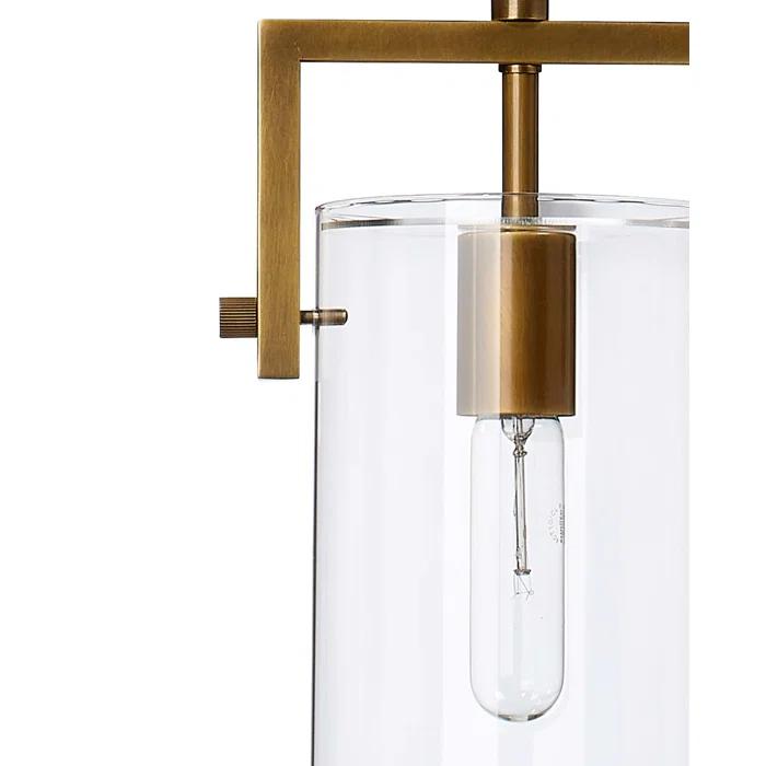 Sleek Antique Brass & Clear Glass Cylinder Pendant Light