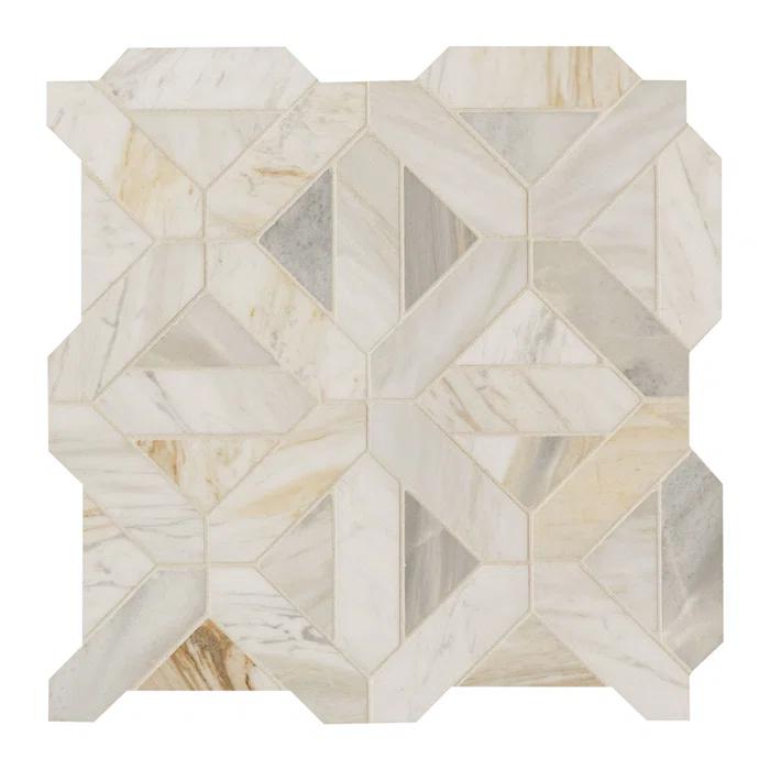 Athena Gold Geometrica 12" x 12" Honed Marble Mesh Mounted Mosaic Tile