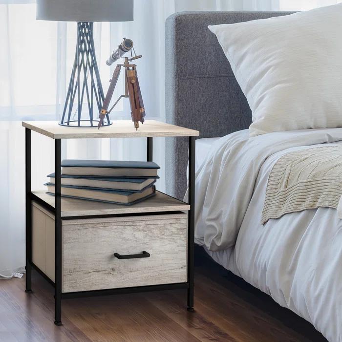 Sorbus Sorbus 1 Drawer and Shelves Nightstand with Steel Frame, Wood Top & Fabric Bins