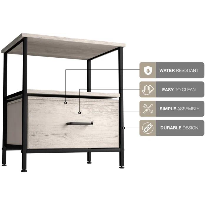 Sorbus Sorbus 1 Drawer and Shelves Nightstand with Steel Frame, Wood Top & Fabric Bins