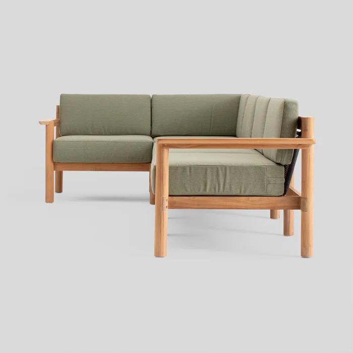 Haven 4-Piece Teak Outdoor Sectional with Sunbrella Cushions and Wooden Armrest
