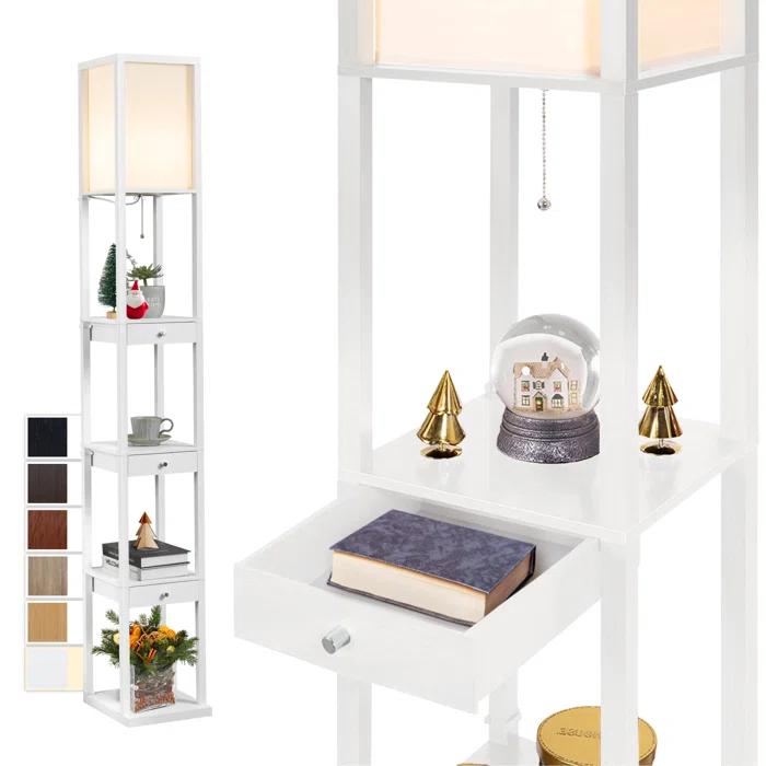 Latitude Run® 72" Column Floor Lamp With Shelves and 3 Drawers