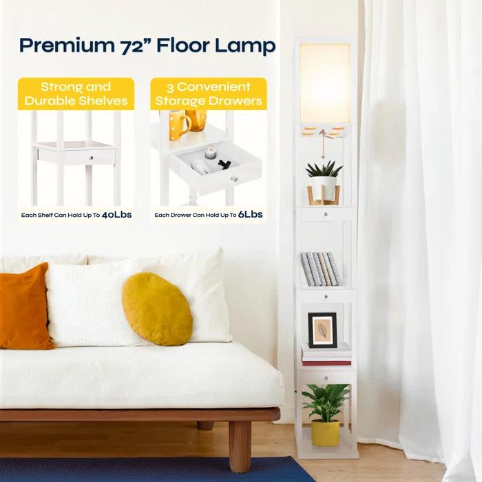 Latitude Run® 72" Column Floor Lamp With Shelves and 3 Drawers
