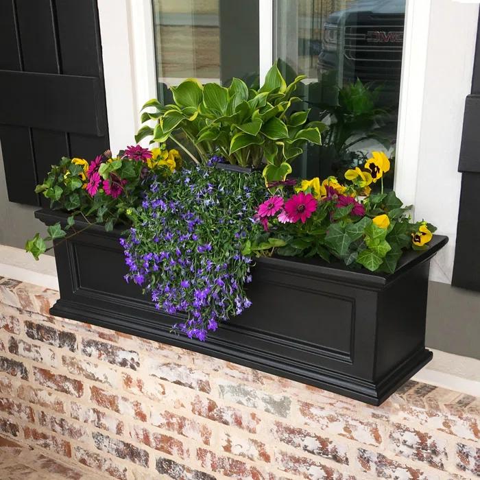 The Anastasiya Resin Window Box Planter with Water Reservoir