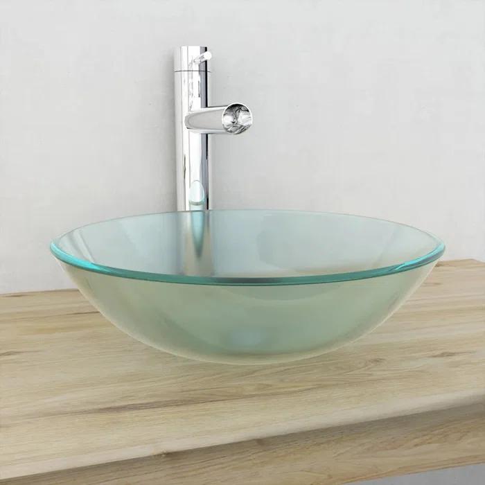 VidaXL 142230 VidaXL Basin Round Wash Vanity Sink Small Countertop Basin Tempered Glass