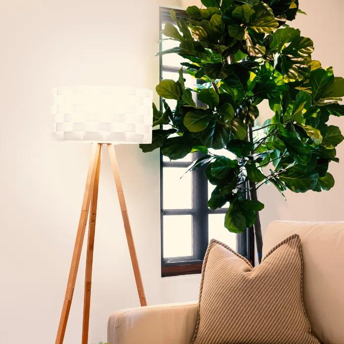 Brightech Bijou 60 in. Wood Farmhouse LED Floor Lamp with Drum Shade