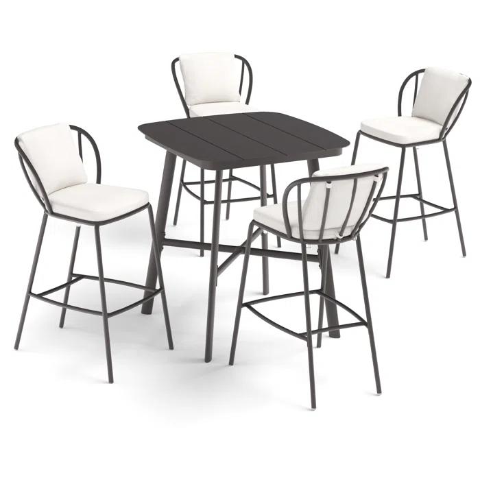 Oxford Garden Malti 5-Piece 36" Square Bar Table & Bar Chairs Set - Bliss Linen Cushion