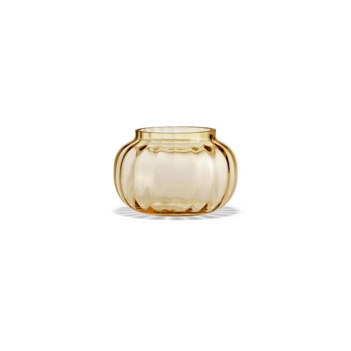 Amber Mouth-Blown Glass Tealight Holder with Wavy Exterior