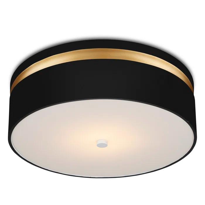 Serenity Satin Black and Gold LED Flush Mount with White Acrylic Shade