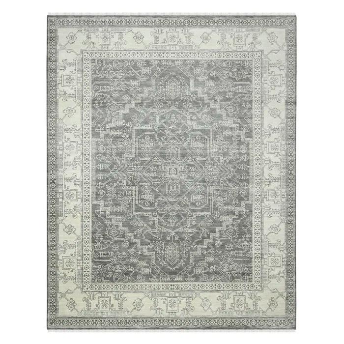 Nuit Arabe Wool Geometric Area Rug in Silver