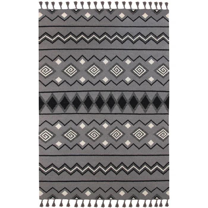 Union Rustic Oneil Moroccan Handmade Wool Gray Area Rug