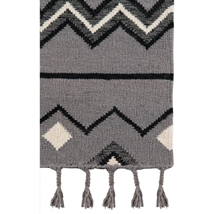 Union Rustic Oneil Moroccan Handmade Wool Gray Area Rug