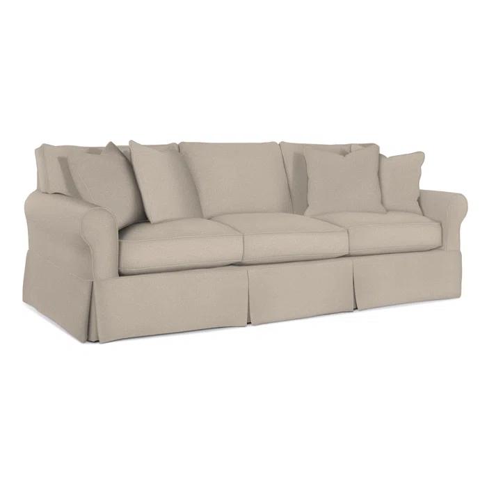 Eggshell Crypton Performance Fabric Slipcovered Sofa with Flared Arms
