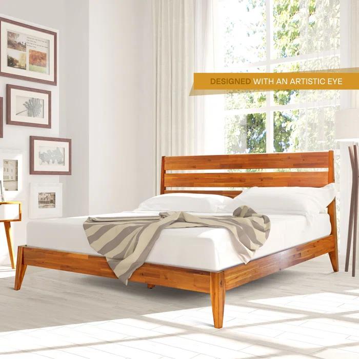 Acacia Premium Emery Solid Wood Platform Bed Frame with Headboard Included, No Box Spring Needed, Weight Capacity 800lb.