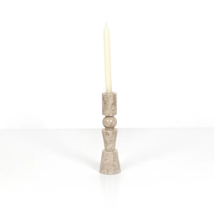 Marlow Creamy Taupe Solid Marble 12" Candlestick